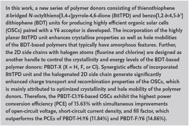 Importance of Optimal Crystallinity and Hole Mobility of BDT?Bas ed Polymer Donor for Simultaneous Enhancements of Voc, Jsc, and FF in Efficient Nonfullerene Organic Solar Cells