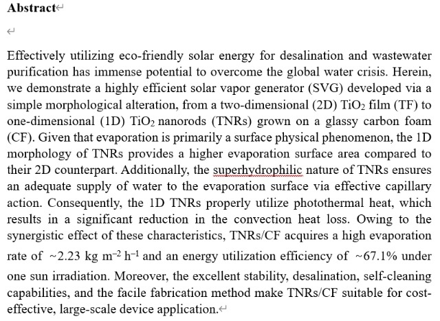 Highly Efficient Solar Vapor Generation via a Simple Morphological Alteration of TiO2 Films Grown on a Glassy Carbon Foam